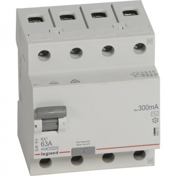 Выключатель дифференциального тока LEGRAND RX3 300мА 63А 4П тип AC белый Выключатель дифференциального тока LEGRAND RX3 300мА 63А 4П тип AC белый