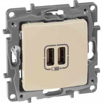 Зарядное устройство LEGRAND Etika с двумя USB-разьемами 240В/5В 2400мА слоновая кость Зарядное устройство LEGRAND Etika с двумя USB-разьемами 240В/5В 2400мА слоновая кость