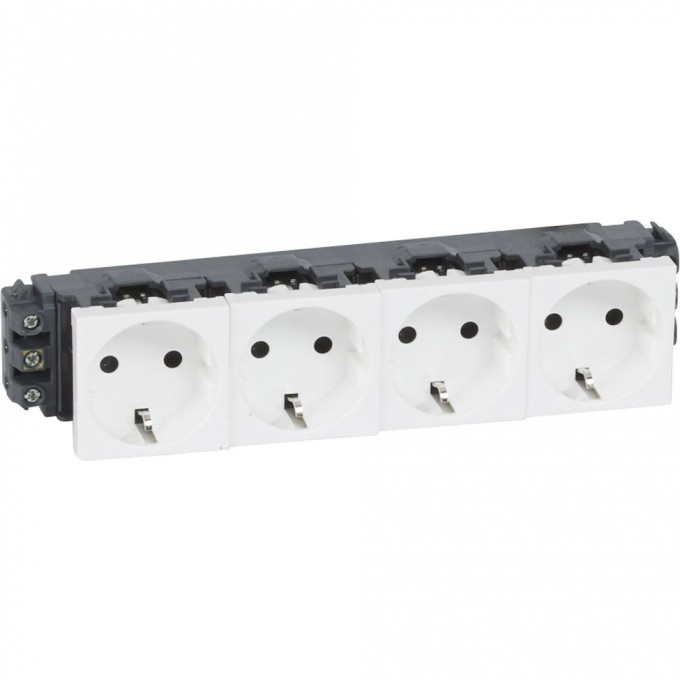 Розетка LEGRAND Mosaic 4х2К+3 для кабель-каналов, с винтовыми зажимами, белый 77604